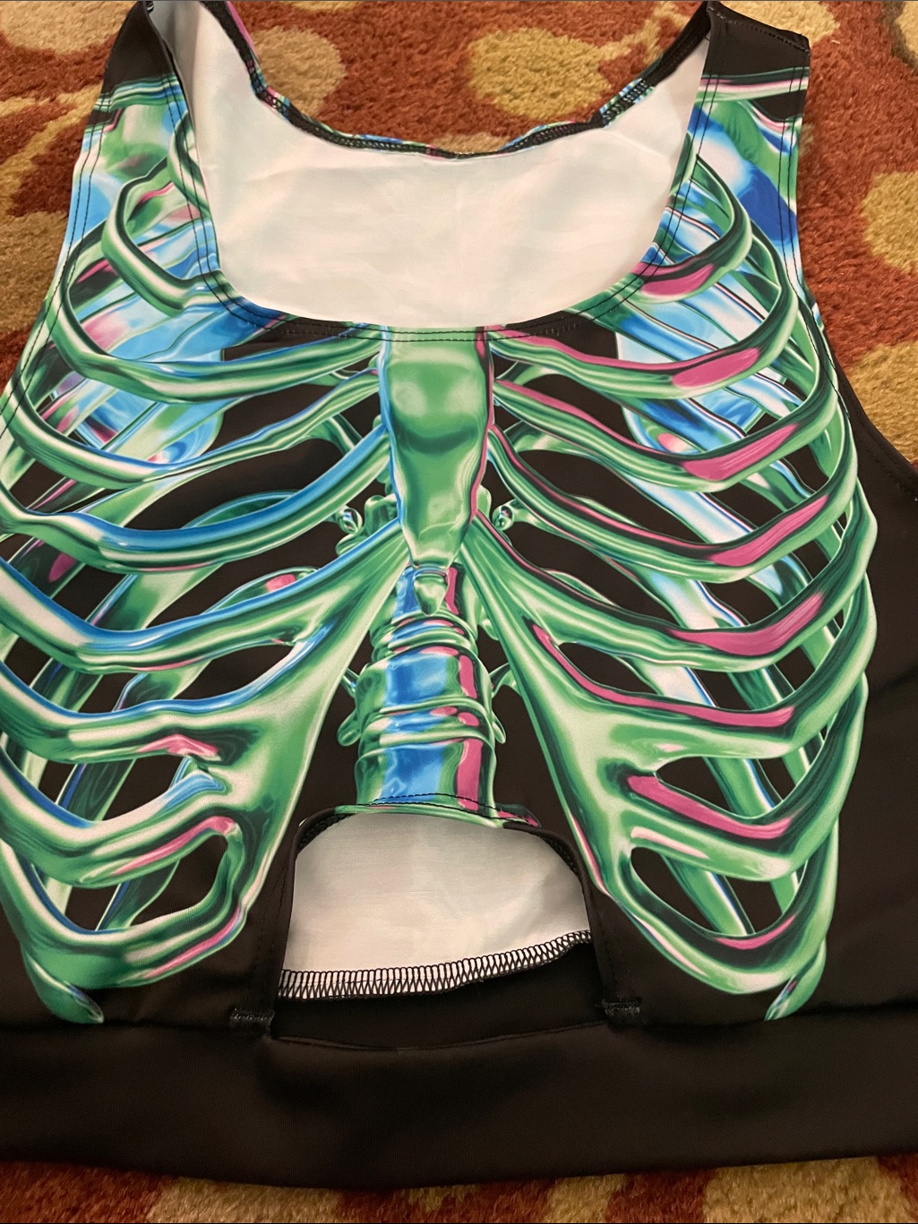 Devil Walking Women’s Sz Small Neon Green Ribcage Print — image 2 of 8